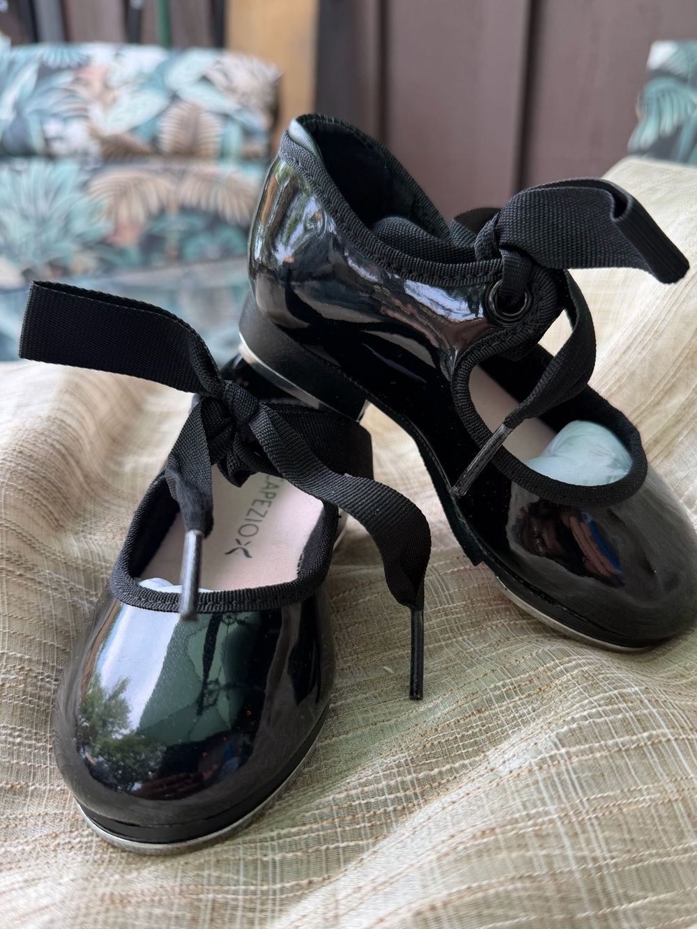 Black Patent Ribbon Tie Flats - Children/Youth